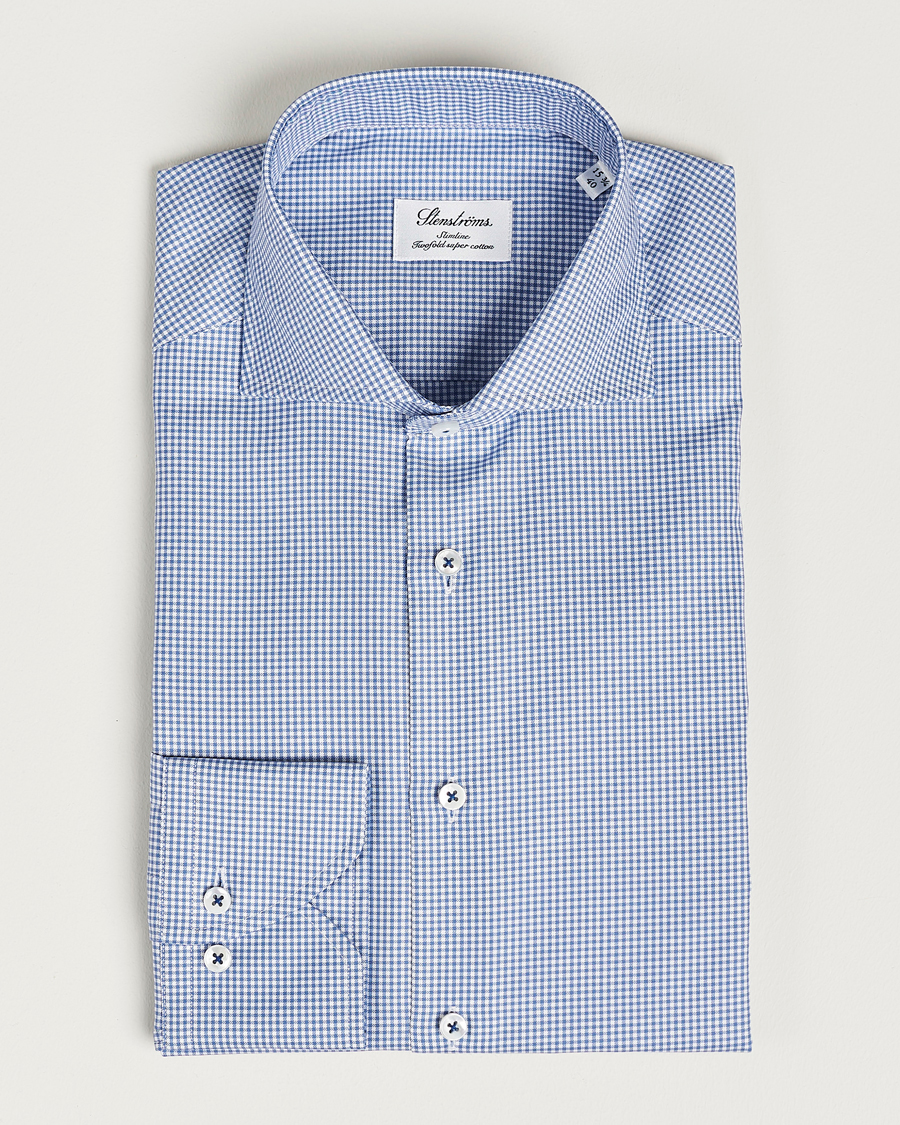 Men | Shirts | Stenströms | Slimline Small Check Cut Away Shirt Blue
