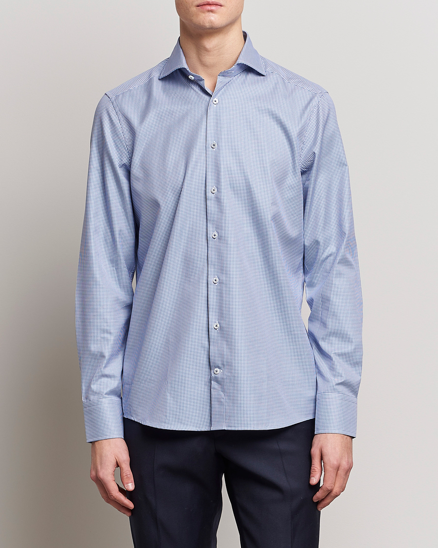 Men | Shirts | Stenströms | Slimline Small Check Cut Away Shirt Blue