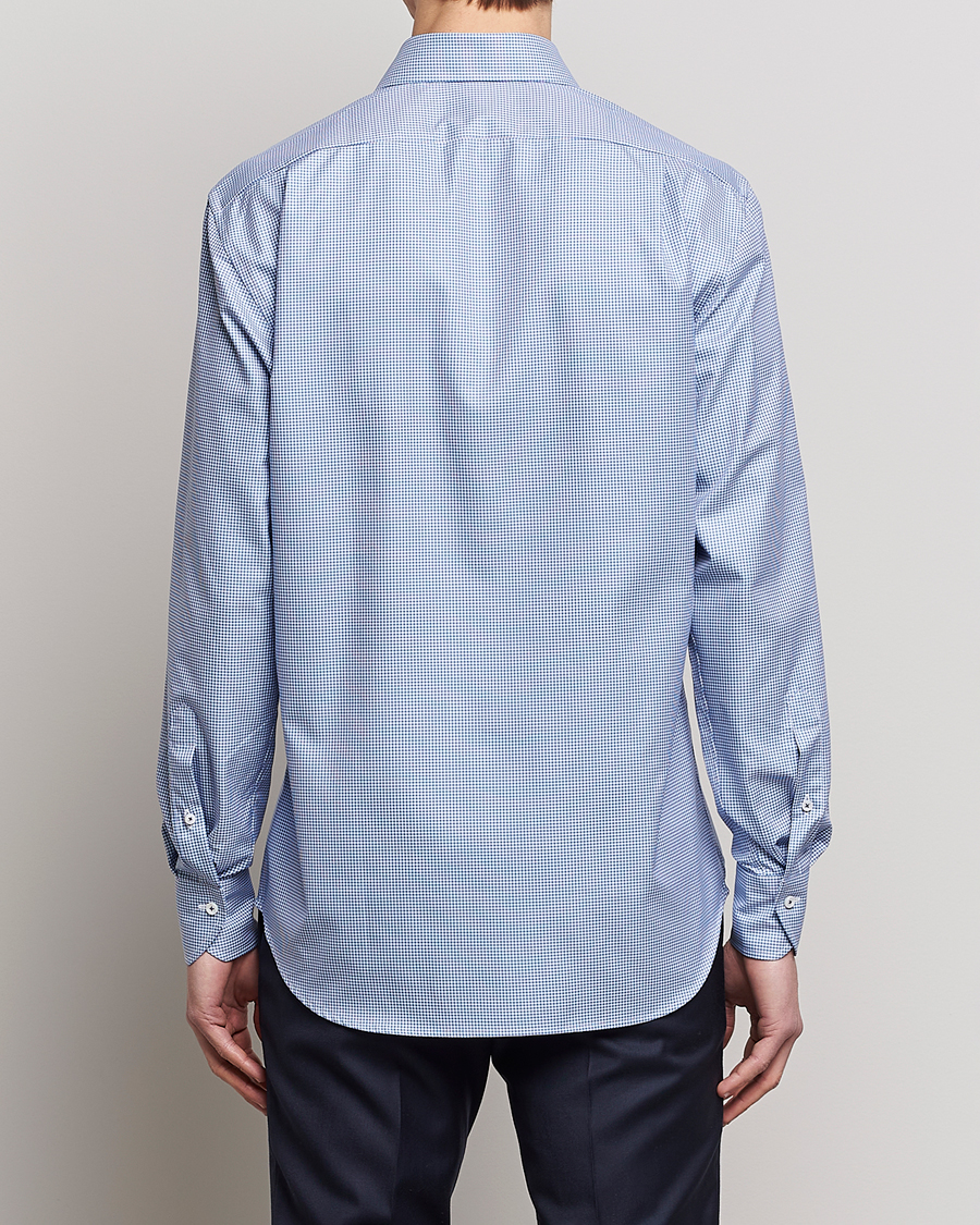 Men | Shirts | Stenströms | Fitted Body Small Check Cut Away Shirt Blue