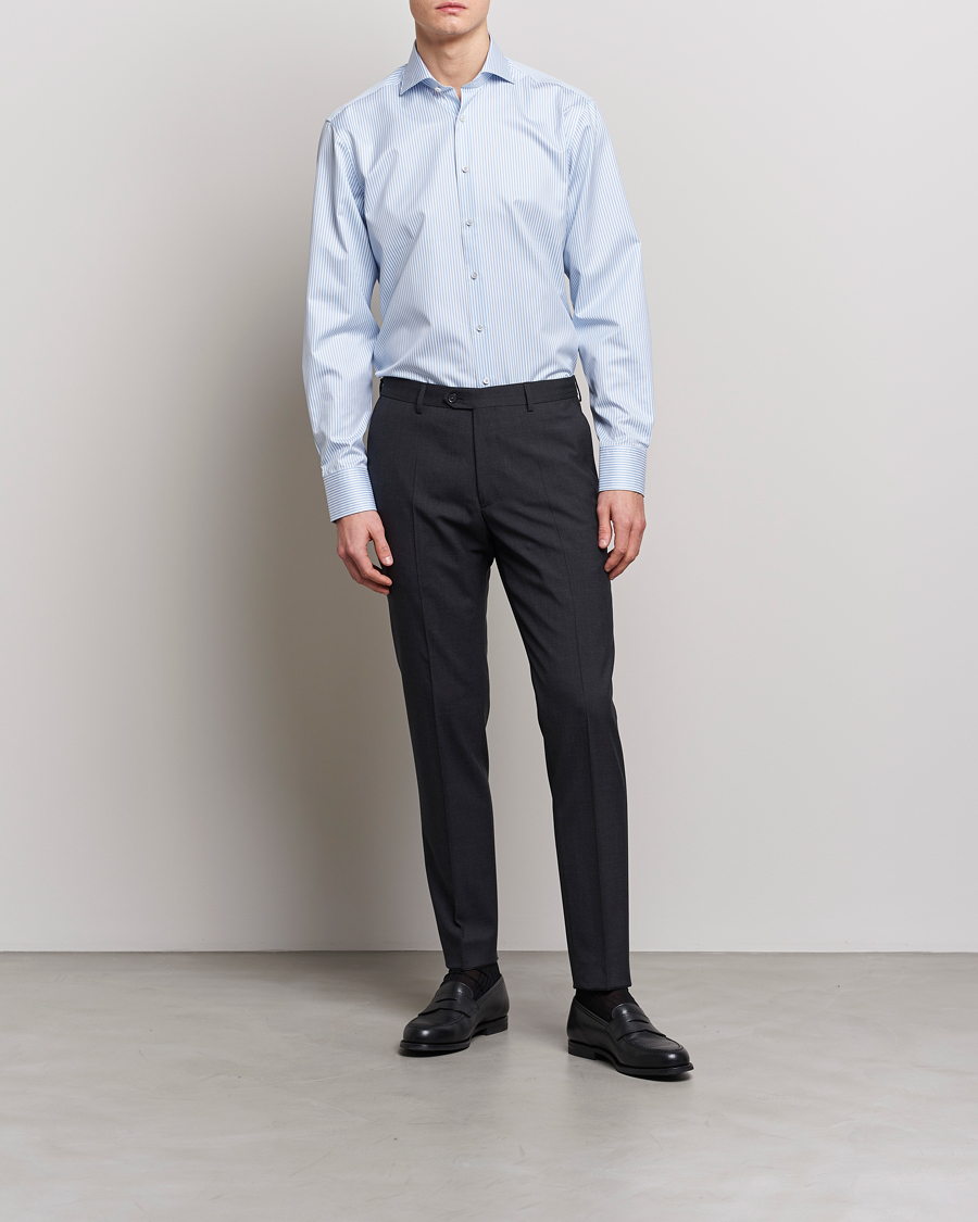 Herr | Businesskjortor | Stenströms | Fitted Body Striped Cut Away Shirt Blue/White