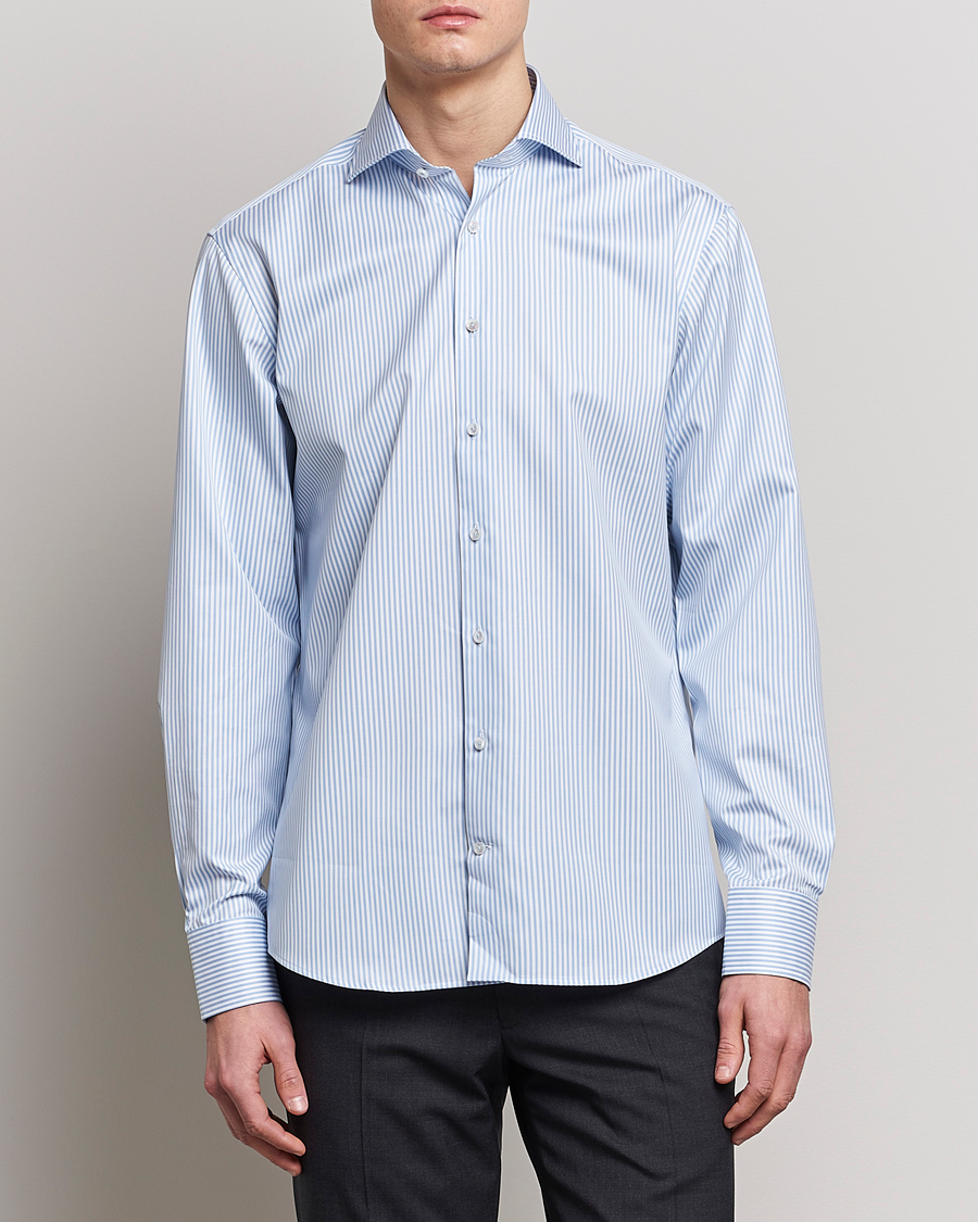 Men |  | Stenströms | Fitted Body Striped Cut Away Shirt Blue/White