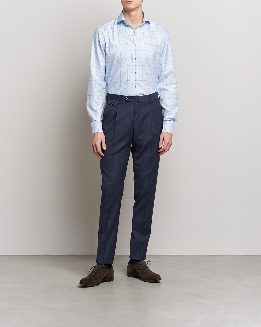 Men | Clothing | Stenströms | Fitted Body Cut Away Windowpane Shirt Blue