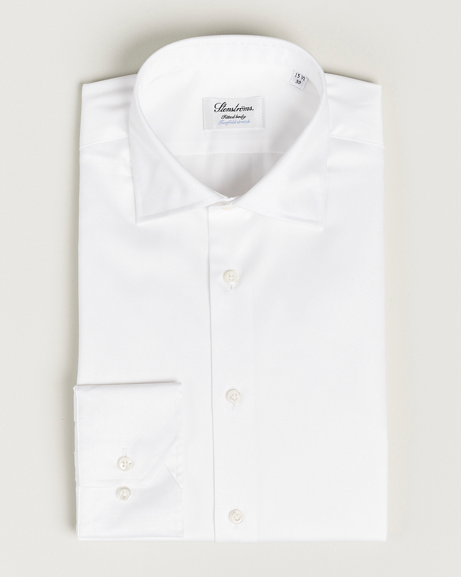 Men | Dark Suit | Stenströms | Slimline Twofold Stretch Shirt White