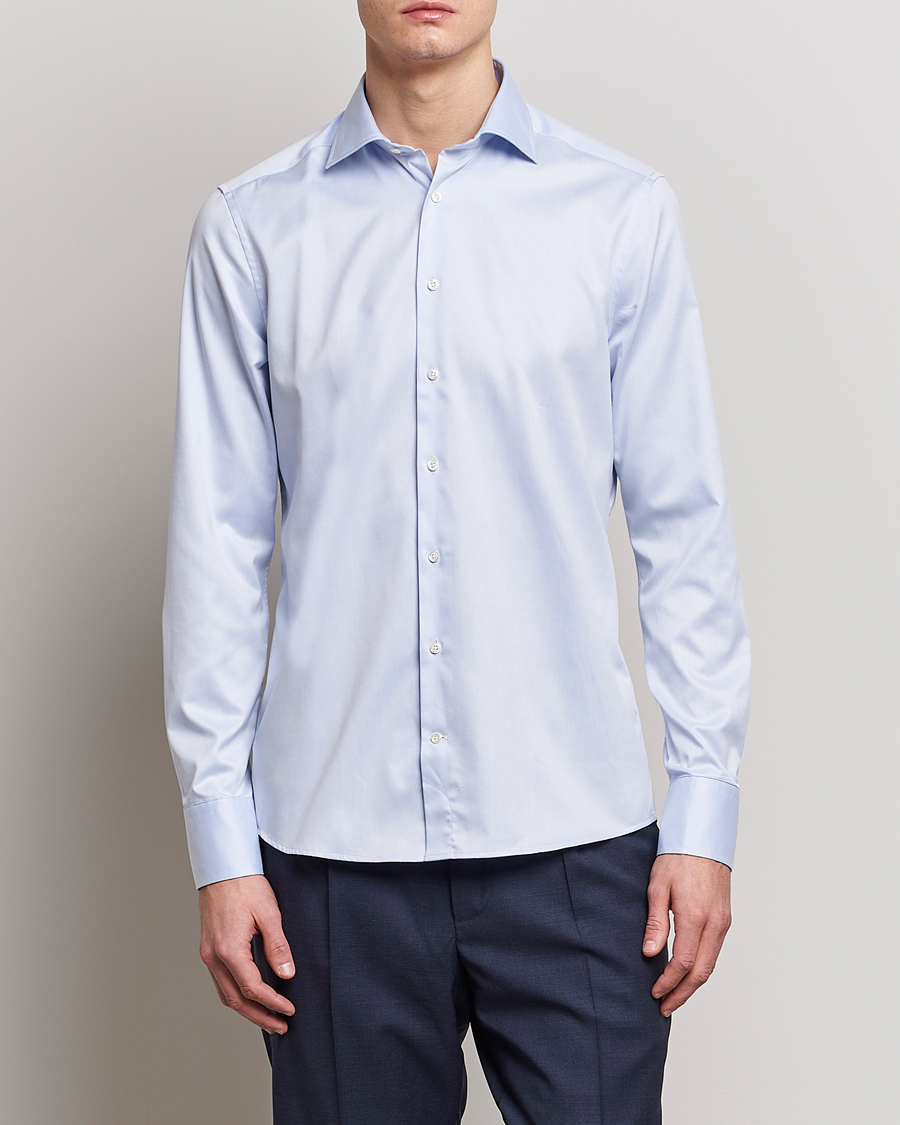 Men | Business Shirts | Stenströms | Slimline Twofold Stretch Shirt Light Blue
