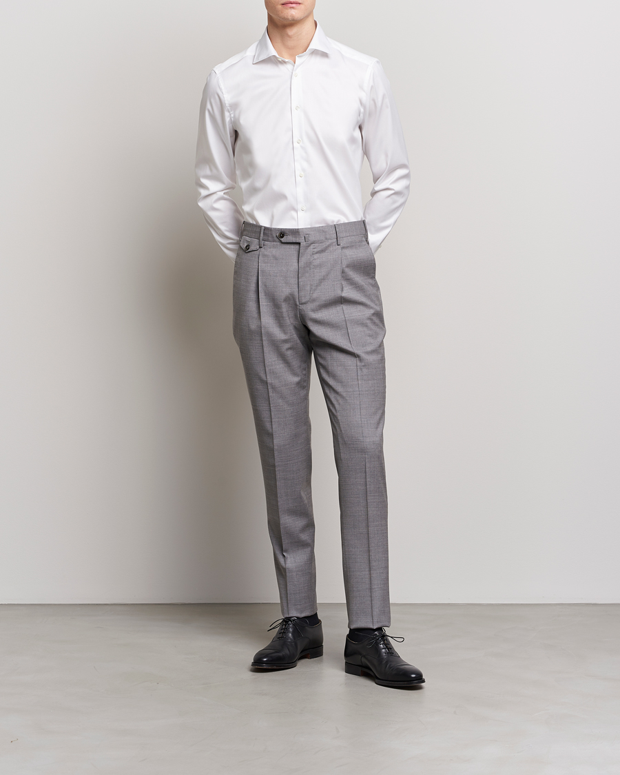 Men | Business Shirts | Stenströms | Fitted Body Twofold Stretch Shirt White