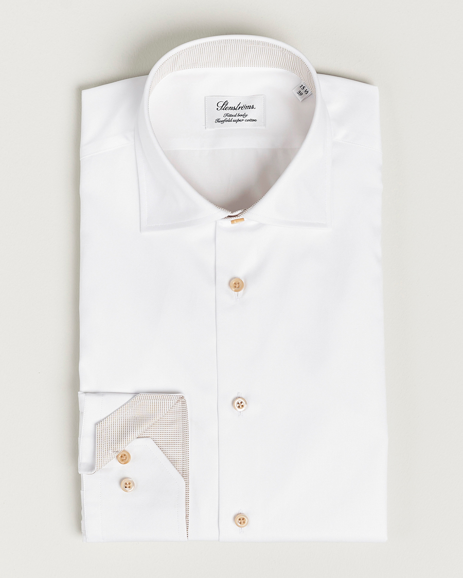 Men | Shirts | Stenströms | Slimline Contrast Cotton Shirt White