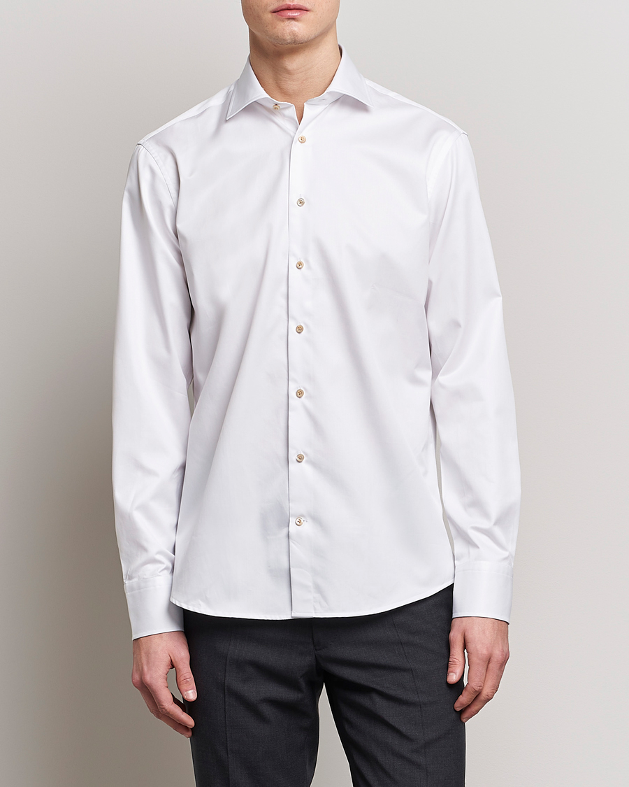 Men | Shirts | Stenströms | Slimline Contrast Cotton Shirt White