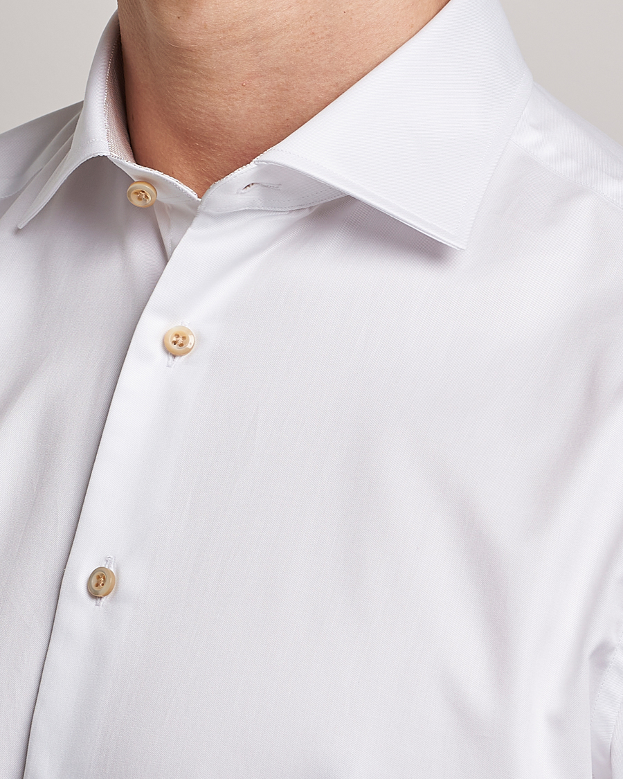 Men | Shirts | Stenströms | Slimline Contrast Cotton Shirt White