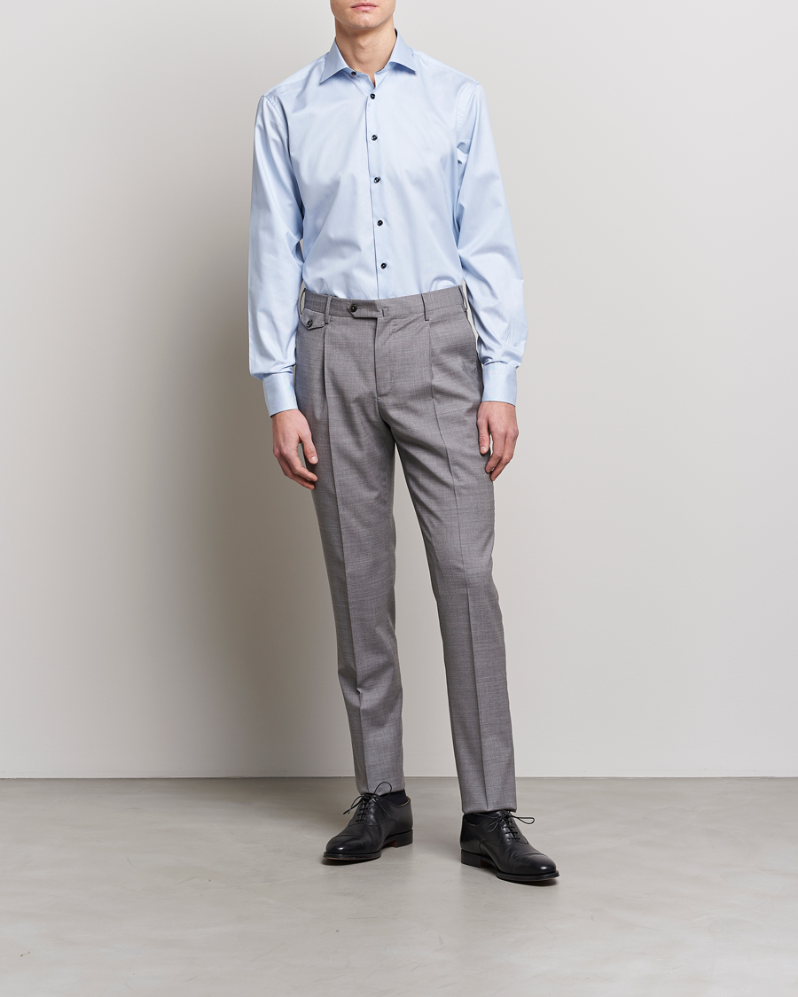 Men | Formal | Stenströms | Fitted Body Contrast Cotton Shirt White/Blue