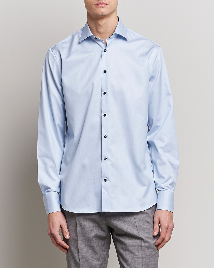 Men | Business Shirts | Stenströms | Fitted Body Contrast Cotton Shirt White/Blue
