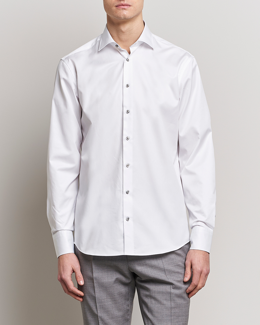 Men | Business Shirts | Stenströms | Fitted Body Contrast Cotton Twill Shirt White