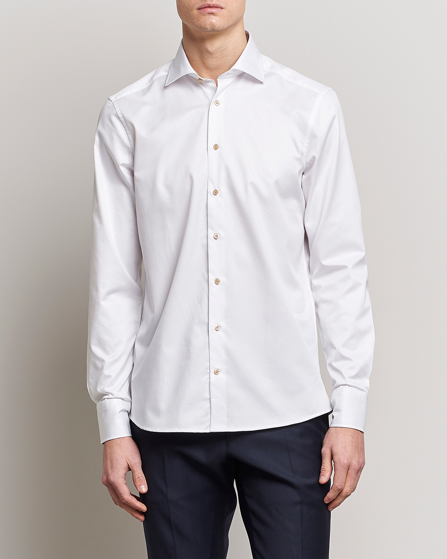 Men | Shirts | Stenströms | Fitted Body Contrast Cotton Shirt White