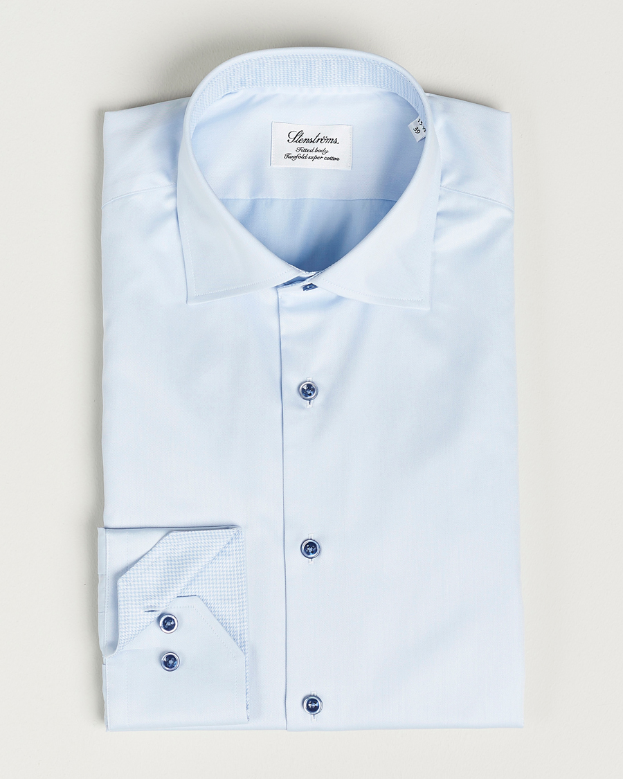 Men | | Stenströms | Fitted Body Contrast Twill Shirt Light Blue