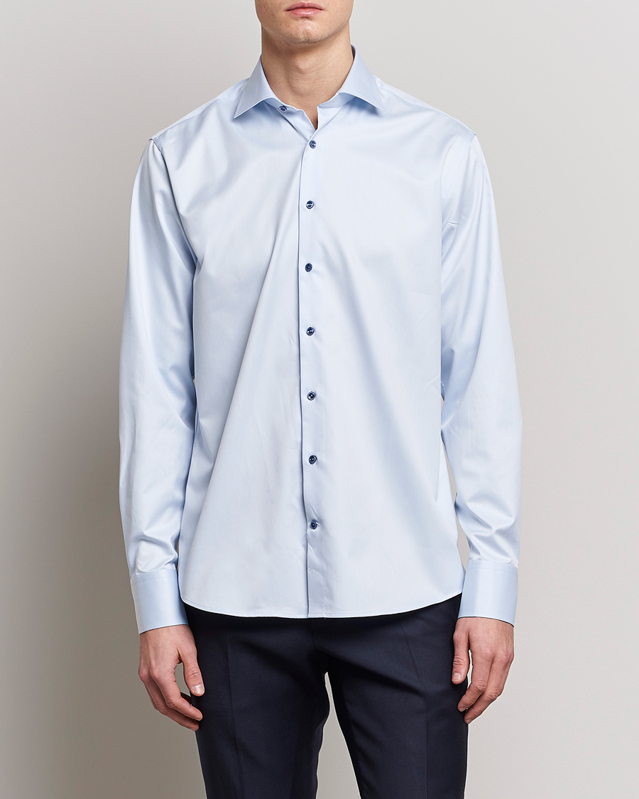 Men | Business Shirts | Stenströms | Fitted Body Contrast Twill Shirt Light Blue