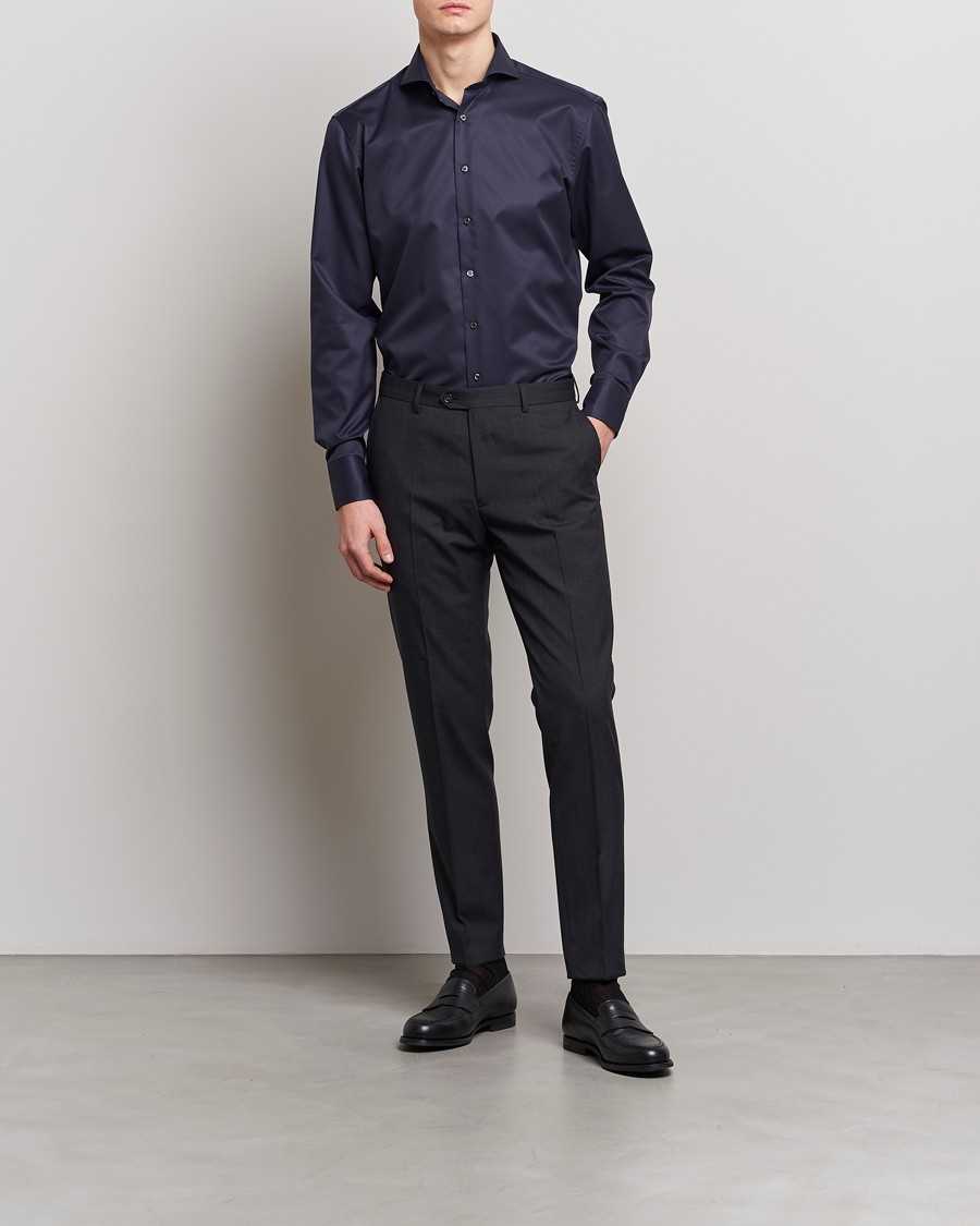 Men | Shirts | Stenströms | Fitted Body Extreme Cut Away Shirt Navy