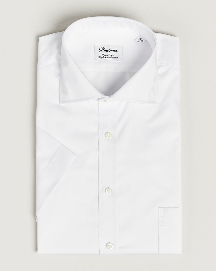 Men | Short Sleeve Shirts | Stenströms | Fitted Body Short Sleeve Twill Shirt White