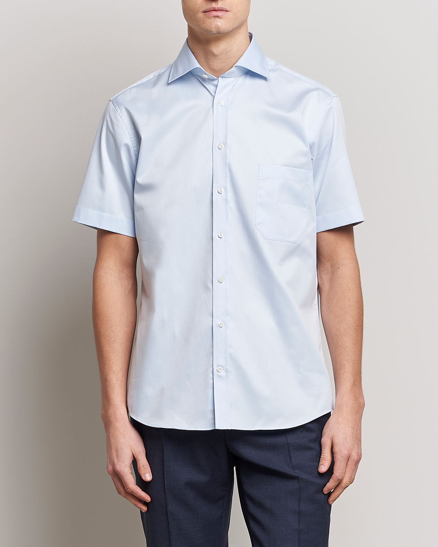 Men | Shirts | Stenströms | Fitted Body Short Sleeve Twill Shirt Light Blue