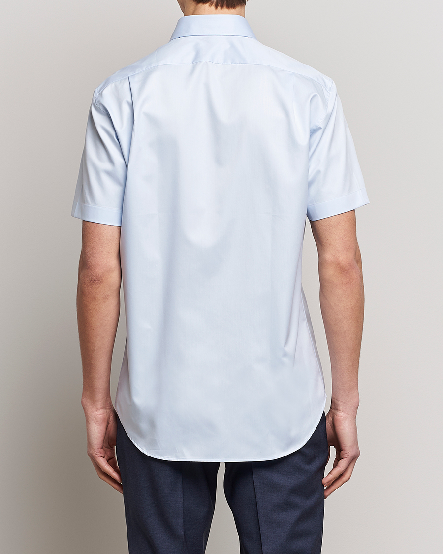 Men | Shirts | Stenströms | Fitted Body Short Sleeve Twill Shirt Light Blue