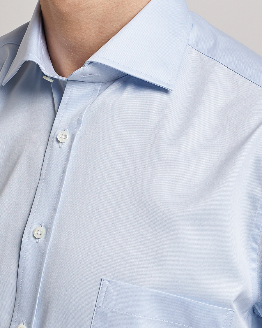 Men | Shirts | Stenströms | Fitted Body Short Sleeve Twill Shirt Light Blue