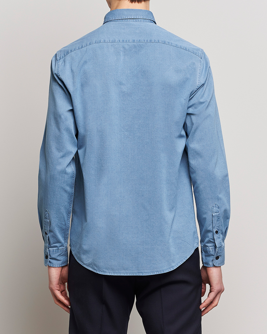 Men | Shirts | Sunspel | Cotton Twill Indigo Shirt Light Indigo