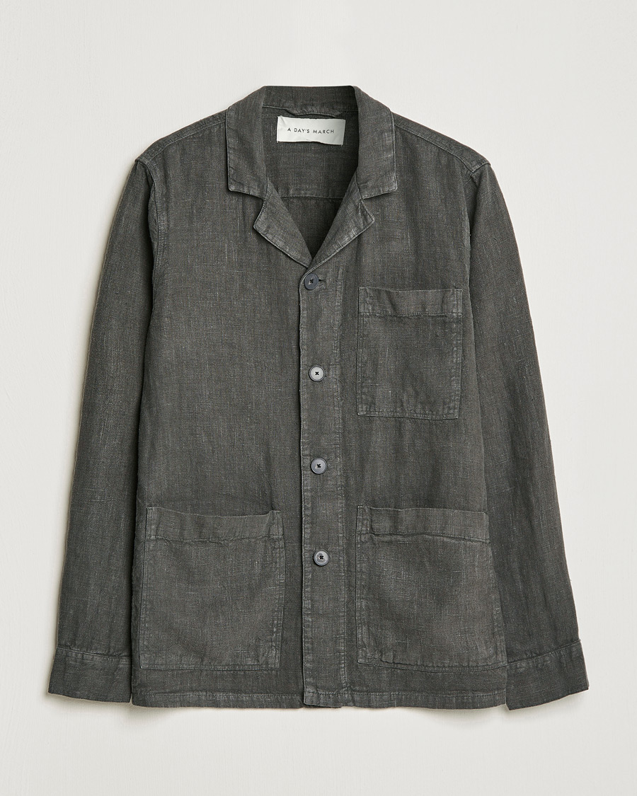 Men | Shirts | A Day's March | Bangher Linen Overshirt Olive