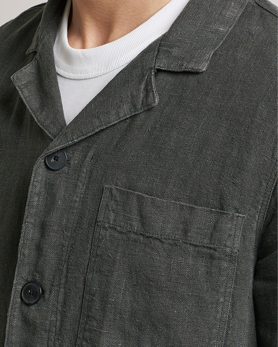 Men | Shirts | A Day's March | Bangher Linen Overshirt Olive