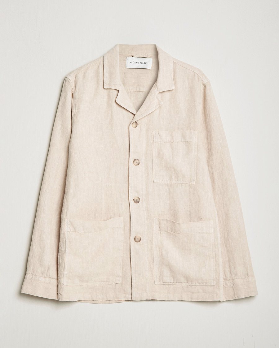 Men | Shirts | A Day's March | Bangher Linen Overshirt Oyster