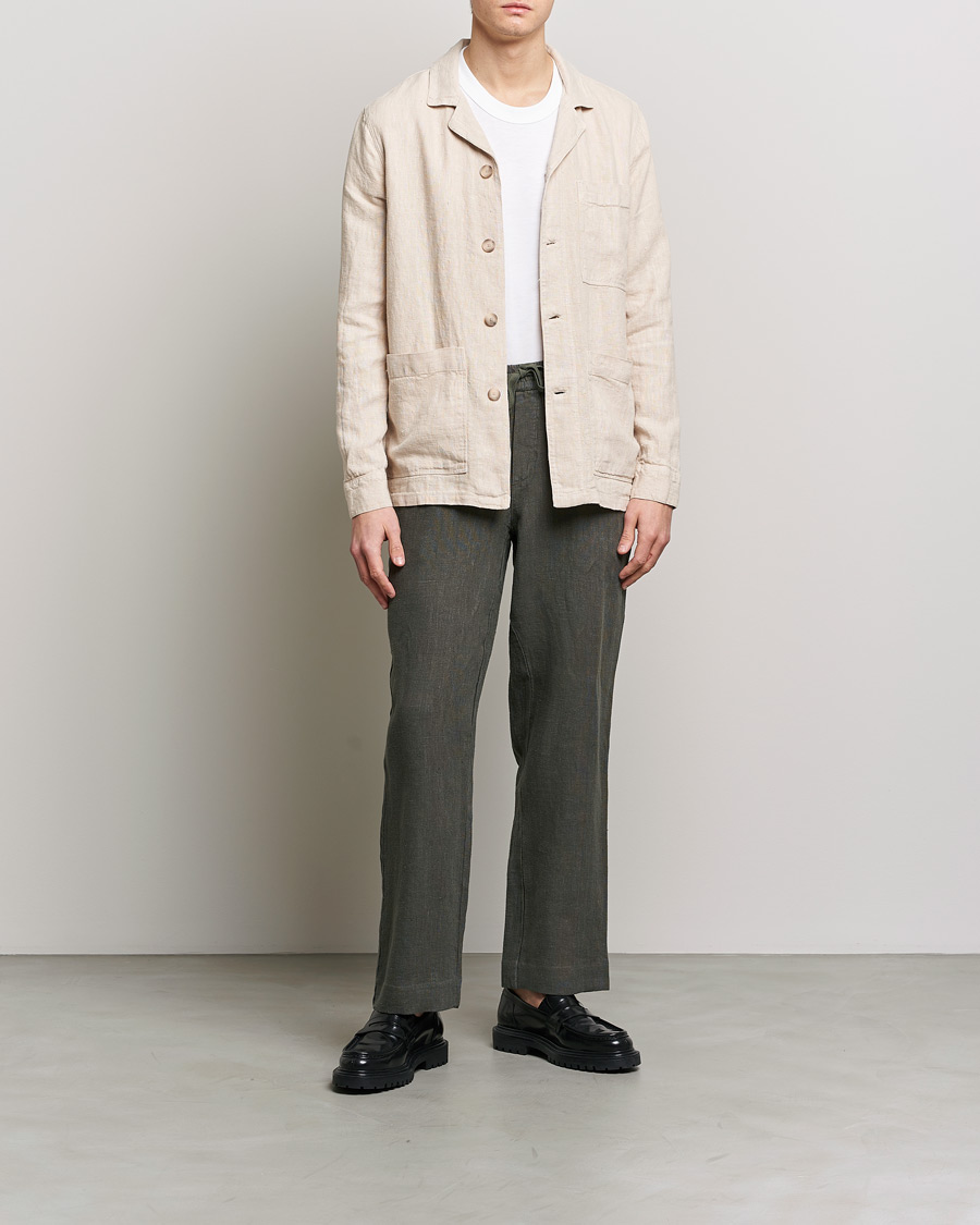 Men | Shirts | A Day's March | Bangher Linen Overshirt Oyster