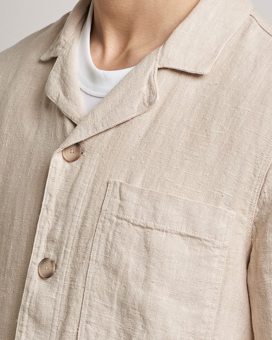 Men | Shirts | A Day's March | Bangher Linen Overshirt Oyster