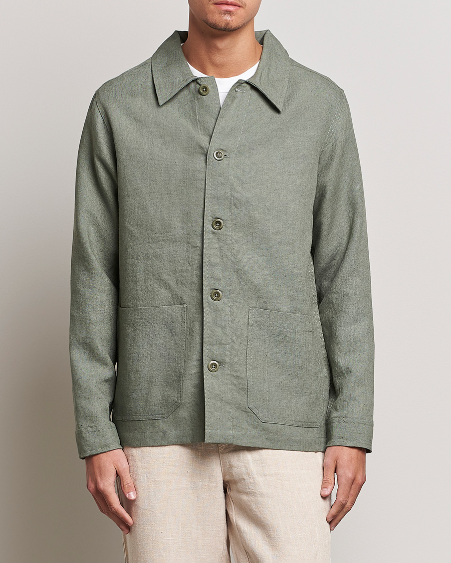 Men | Overshirts | A Day's March | Original Linen Overshirt Dusty Green