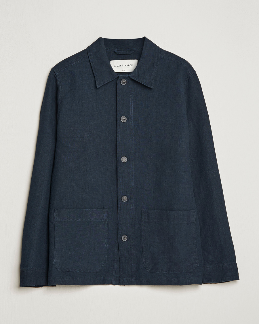 Men | Shirts | A Day's March | Original Linen Overshirt Navy