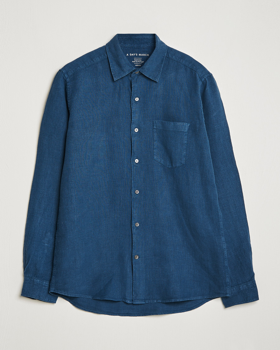 Men | Shirts | A Day's March | Abu Linen Shirt Indigo Blue