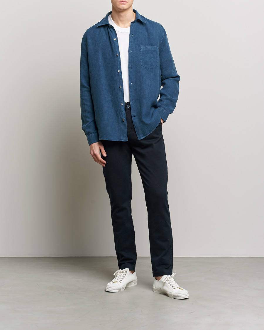 Men | Shirts | A Day's March | Abu Linen Shirt Indigo Blue