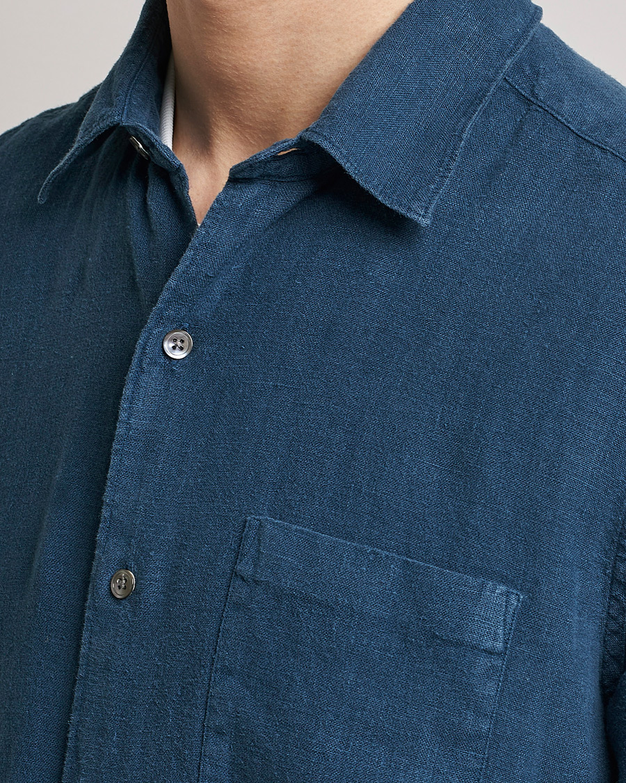 Men | Shirts | A Day's March | Abu Linen Shirt Indigo Blue