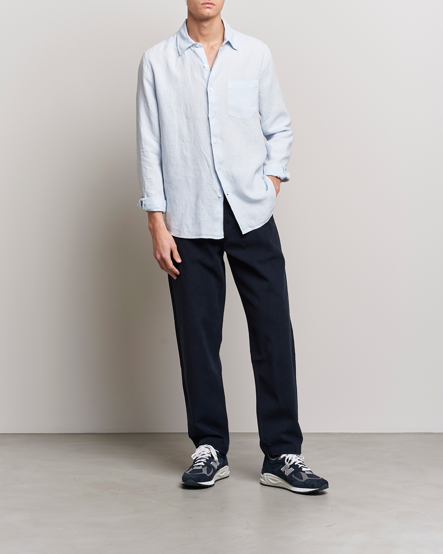 Men | Shirts | A Day's March | Abu Linen Shirt Light Blue