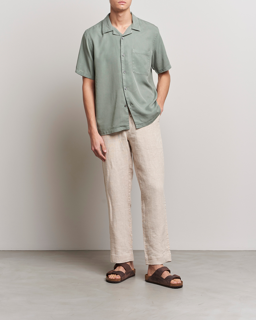 Men | Shirts | A Day's March | Yamu Short Sleeve Tencel Shirt Dusty Green
