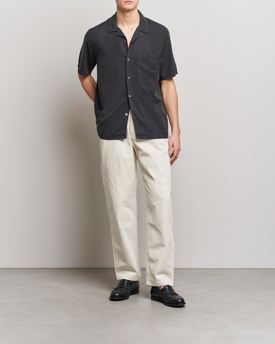 Men | Shirts | A Day's March | Yamu Short Sleeve Tencel Shirt Off Black