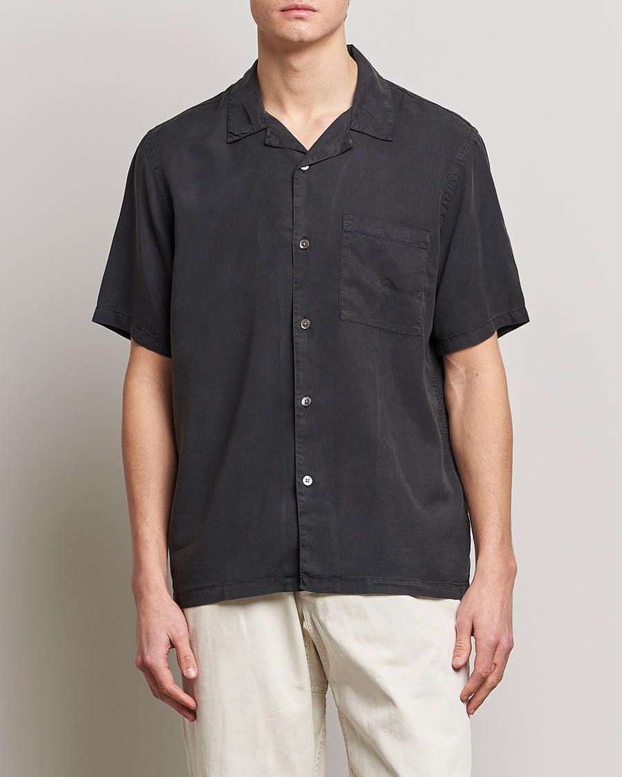 Men | Shirts | A Day's March | Yamu Short Sleeve Tencel Shirt Off Black