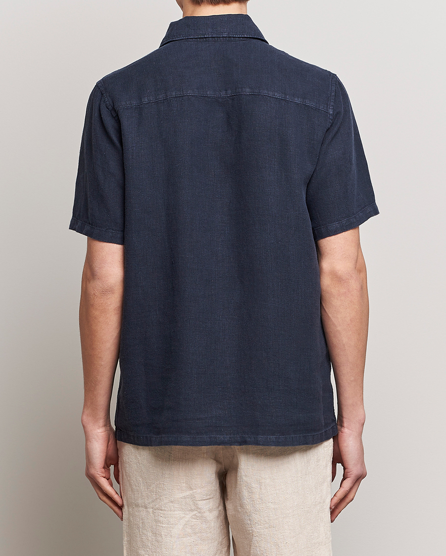 Men | Shirts | A Day's March | Khito Short Sleeve Linen Shirt Dark Navy