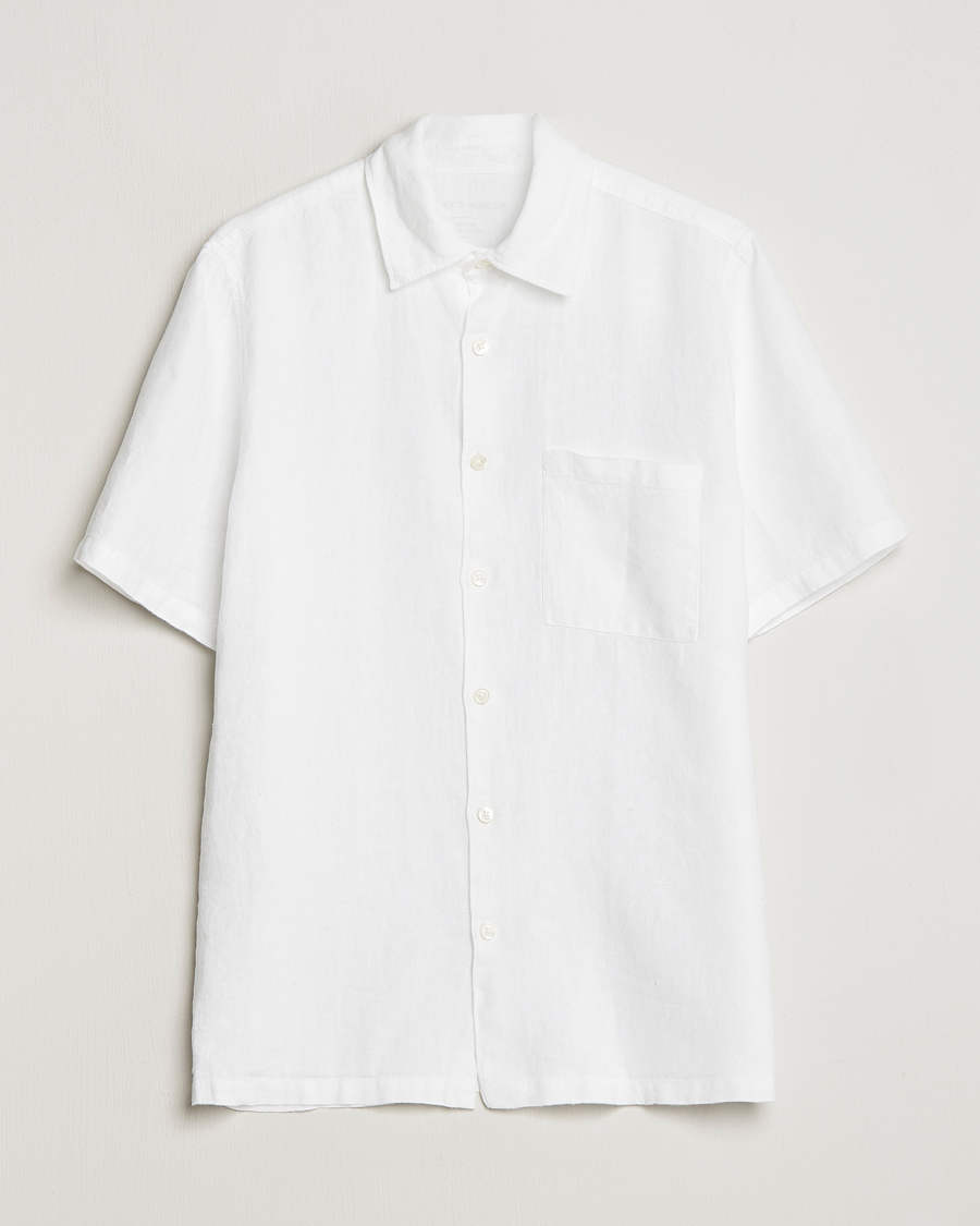 Men | Short Sleeve Shirts | A Day's March | Khito Short Sleeve Linen Shirt White