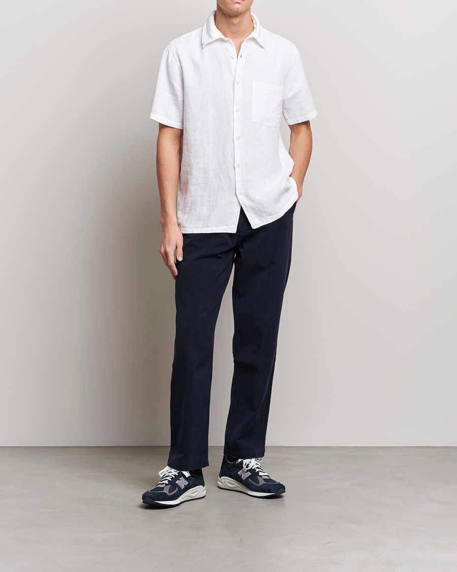 Men | Shirts | A Day's March | Khito Short Sleeve Linen Shirt White