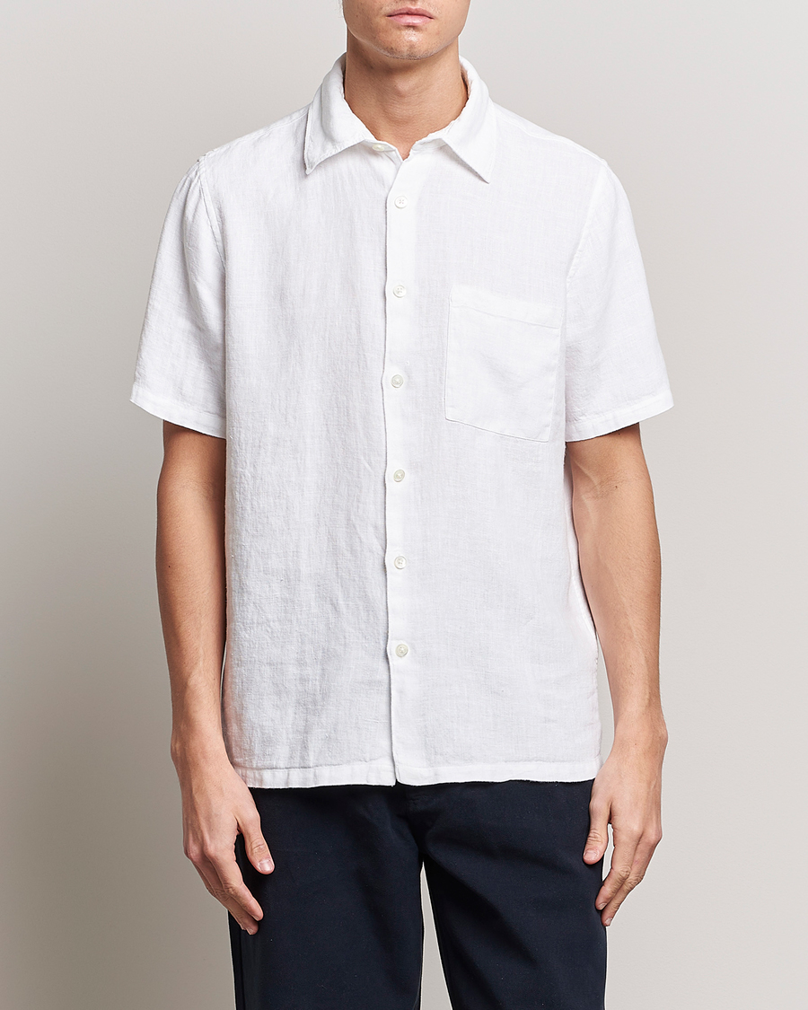 Men | Casual | A Day's March | Khito Short Sleeve Linen Shirt White