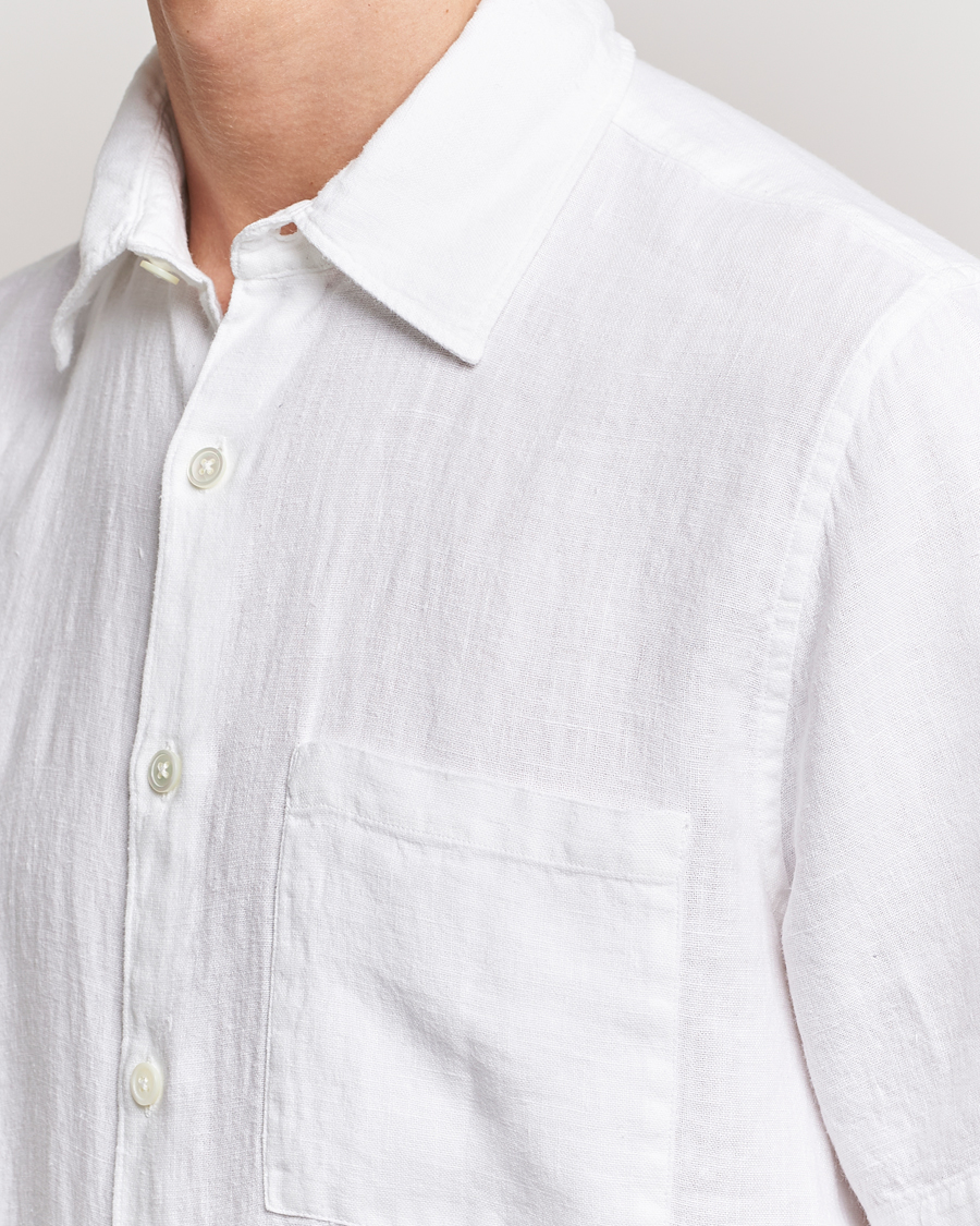 Men | Shirts | A Day's March | Khito Short Sleeve Linen Shirt White