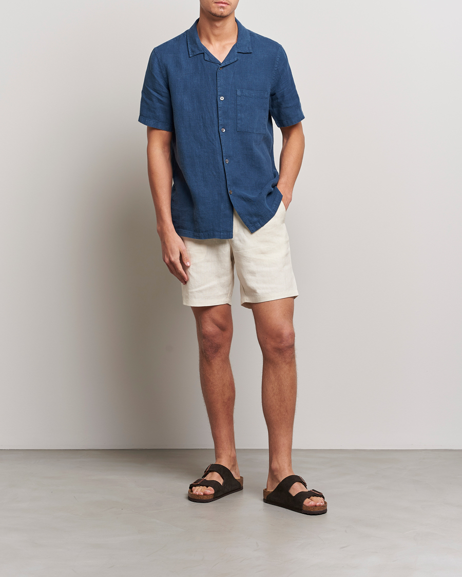 Men | Shirts | A Day's March | Yamu Short Sleeve Linen Shirt Indigo Blue