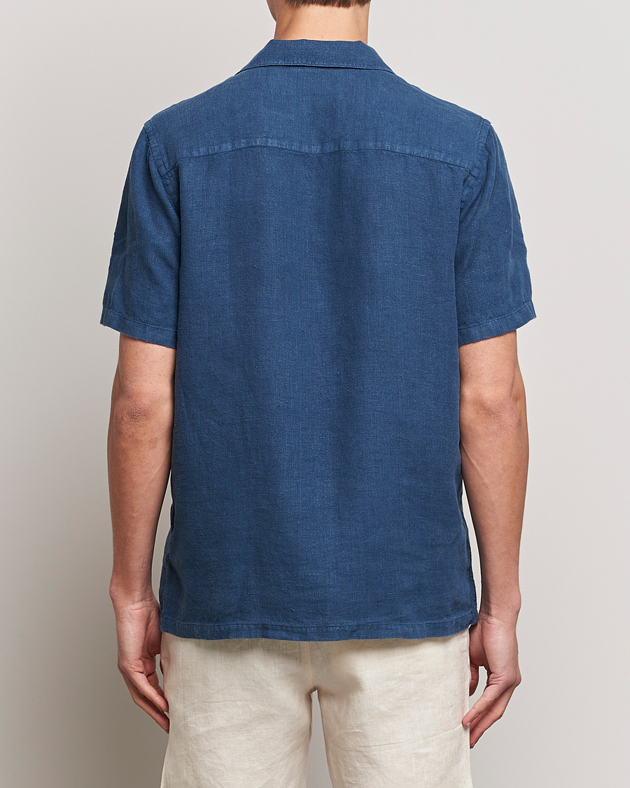 Men | Shirts | A Day's March | Yamu Short Sleeve Linen Shirt Indigo Blue