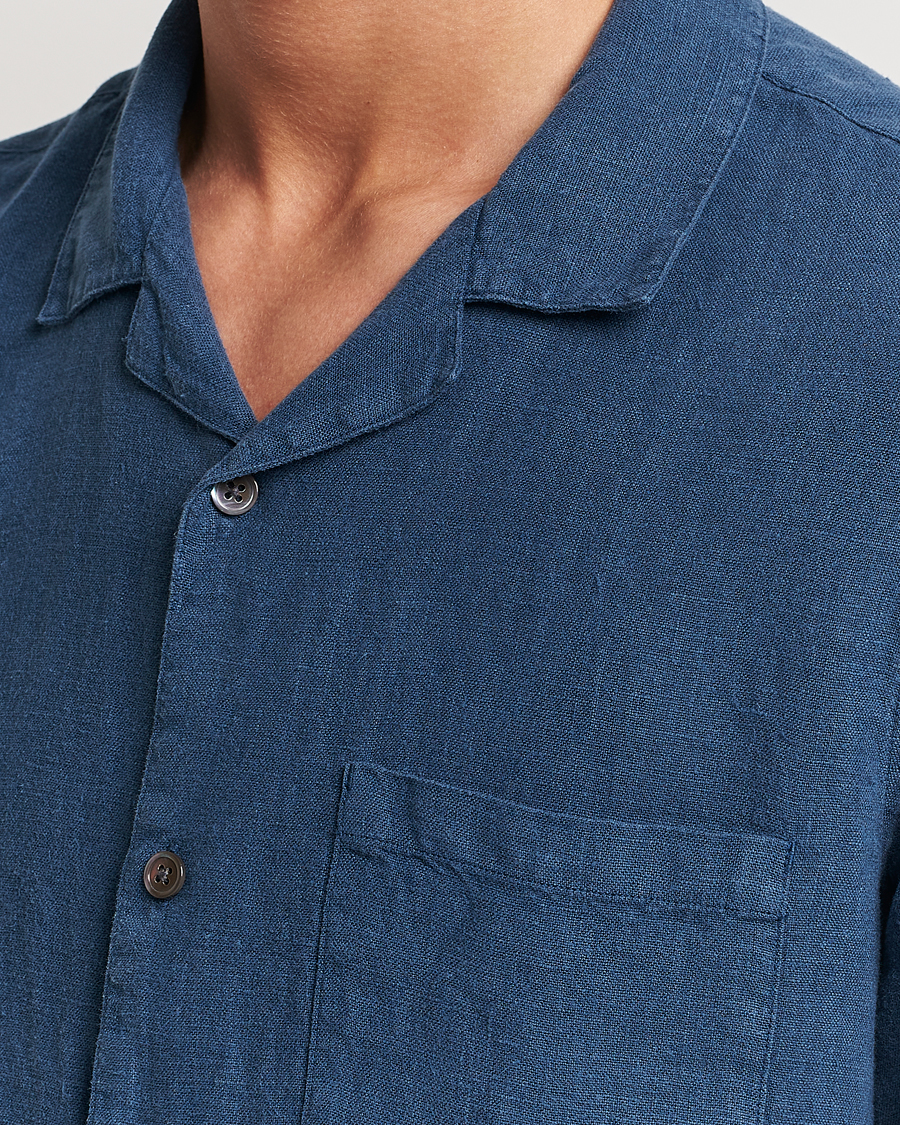 Men | Shirts | A Day's March | Yamu Short Sleeve Linen Shirt Indigo Blue