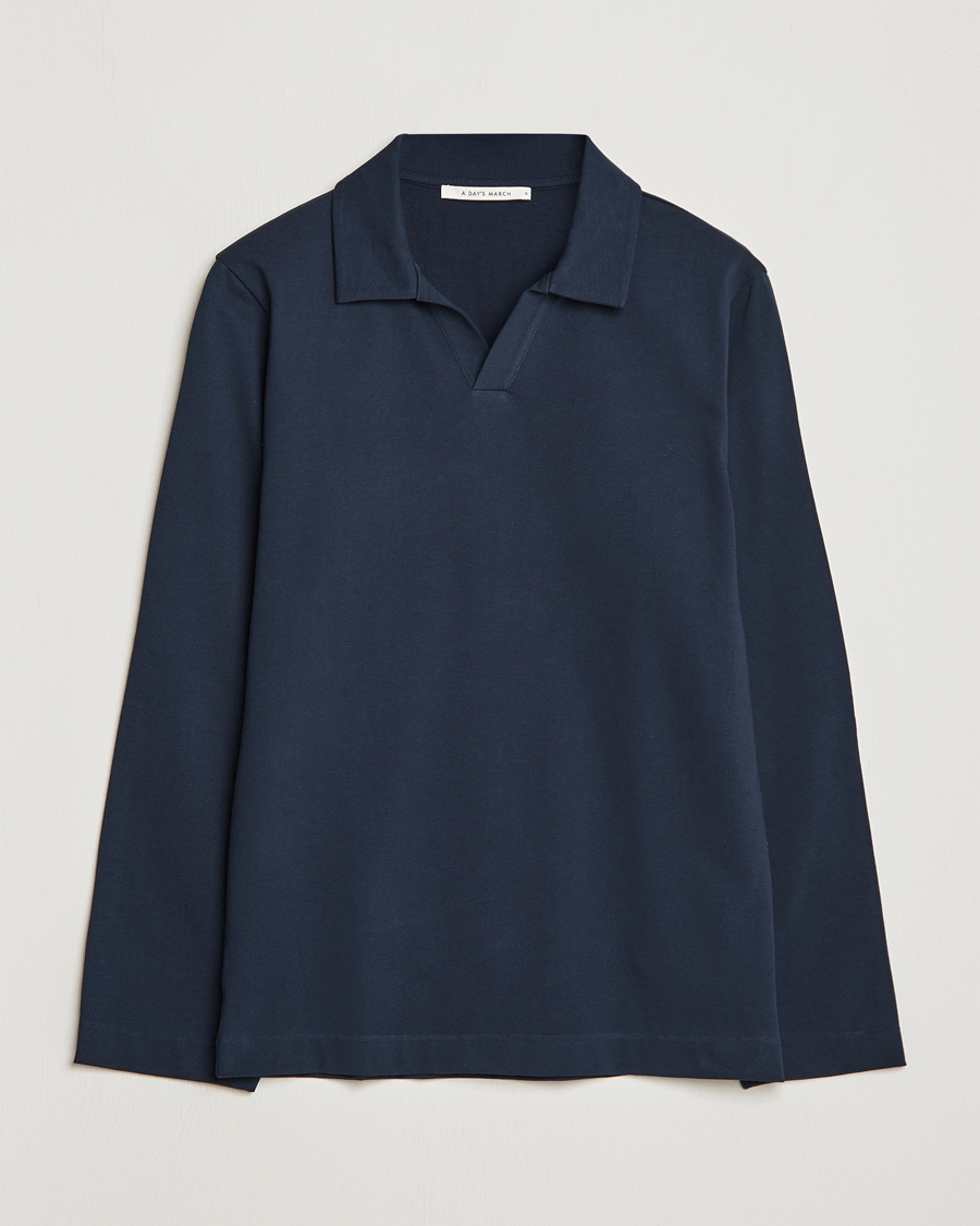 Men | Sweaters & Knitwear | A Day's March | Branford Long Sleeve Jersey Polo Navy