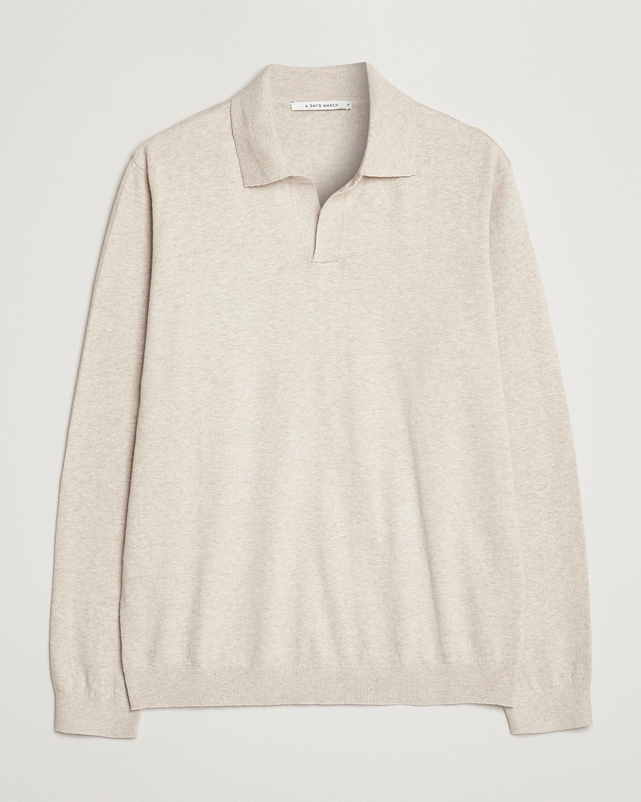 Men | Polo Shirts | A Day's March | Manol Cotton Linen Polo Sand Melange