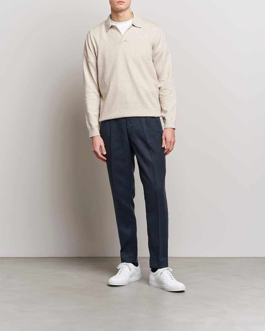 Men | Polo Shirts | A Day's March | Manol Cotton Linen Polo Sand Melange