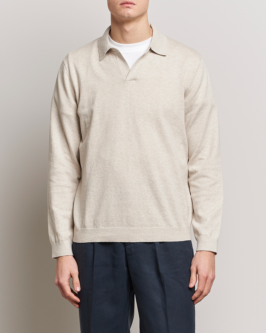 Men | Short Sleeve Polo Shirts | A Day's March | Manol Cotton Linen Polo Sand Melange